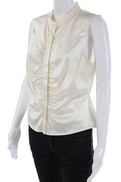 Theory Womens Textured Sleeveless Button Up Tank Blouse Cream Size L