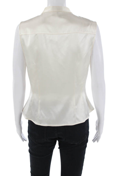 Theory Womens Textured Sleeveless Button Up Tank Blouse Cream Size L