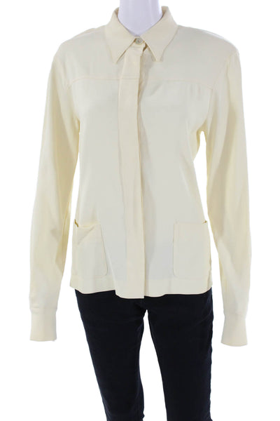 Genny Way Womens Textured Long Sleeve Button Up Blouse Cream Size M