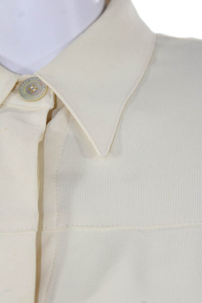 Genny Way Womens Textured Long Sleeve Button Up Blouse Cream Size M