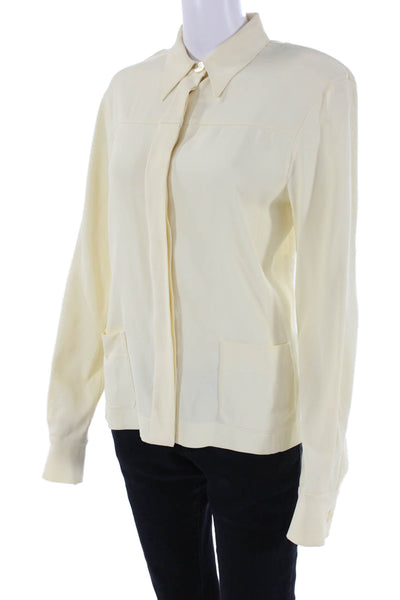 Genny Way Womens Textured Long Sleeve Button Up Blouse Cream Size M