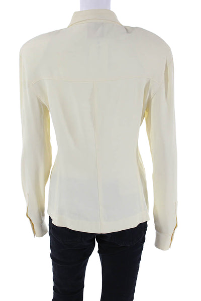 Genny Way Womens Textured Long Sleeve Button Up Blouse Cream Size M
