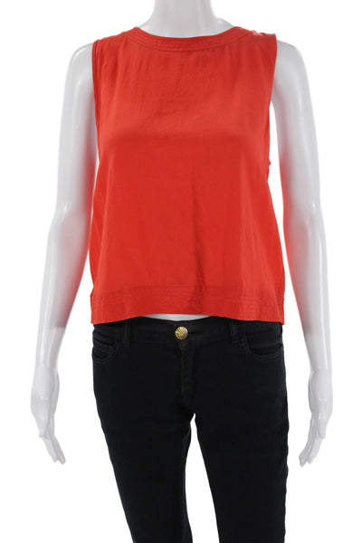 Eileen Fisher Womens Textured Sleeveless Button Lined Top Orange Size S