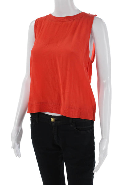 Eileen Fisher Womens Textured Sleeveless Button Lined Top Orange Size S