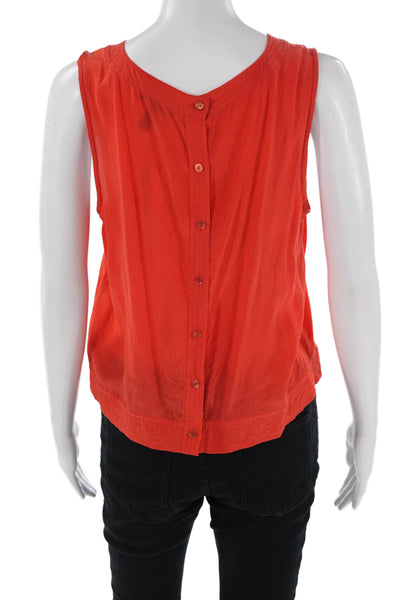 Eileen Fisher Womens Textured Sleeveless Button Lined Top Orange Size S