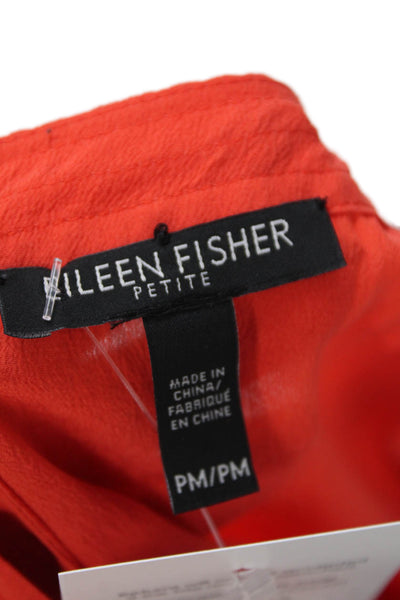 Eileen Fisher Womens Textured Sleeveless Button Lined Top Orange Size S