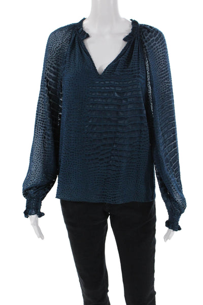 Caballero Collection Womens Textured Long Sleeve V-neck Blouse Blue Size XS