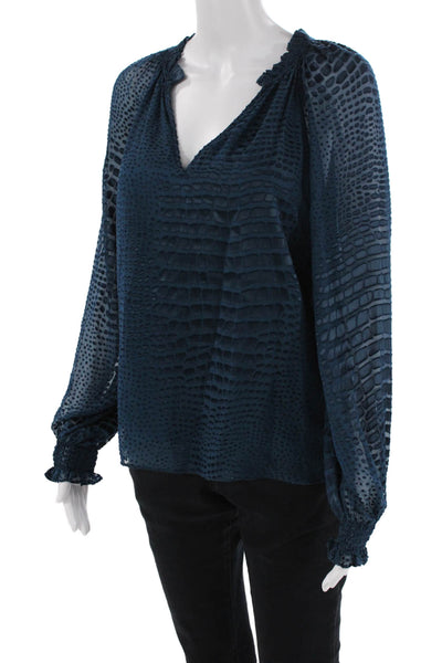Caballero Collection Womens Textured Long Sleeve V-neck Blouse Blue Size XS