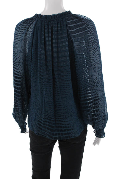 Caballero Collection Womens Textured Long Sleeve V-neck Blouse Blue Size XS