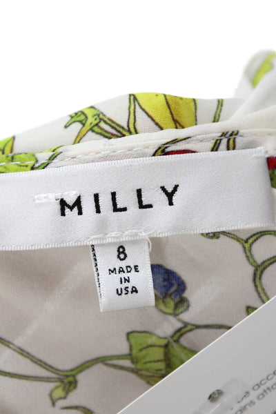 Milly Womens Textured V-neck Long Sleeve Floral Print Blouse White Size M