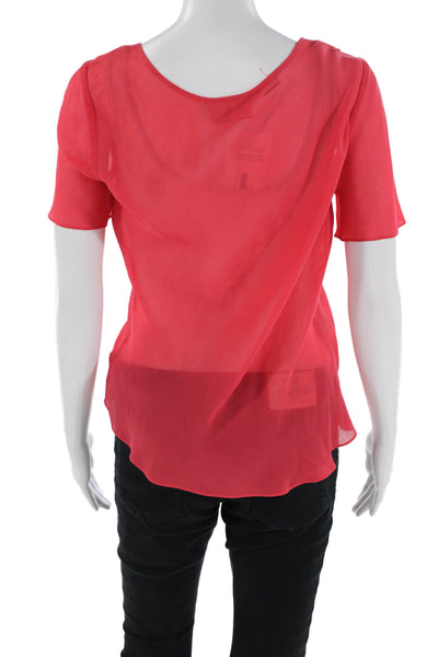 Thomas Pink Womens Silk Short Sleeve Ruffle Front Sheer Top Red Size 10
