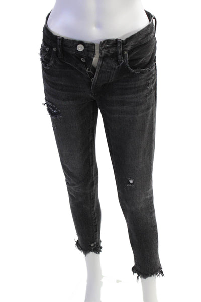 Moussy Womens Button Fly Mid Rise Distressed Skinny Crop Jeans Gray Size 24