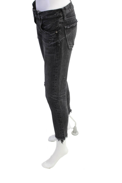 Moussy Womens Button Fly Mid Rise Distressed Skinny Crop Jeans Gray Size 24