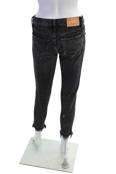 Moussy Womens Button Fly Mid Rise Distressed Skinny Crop Jeans Gray Size 24