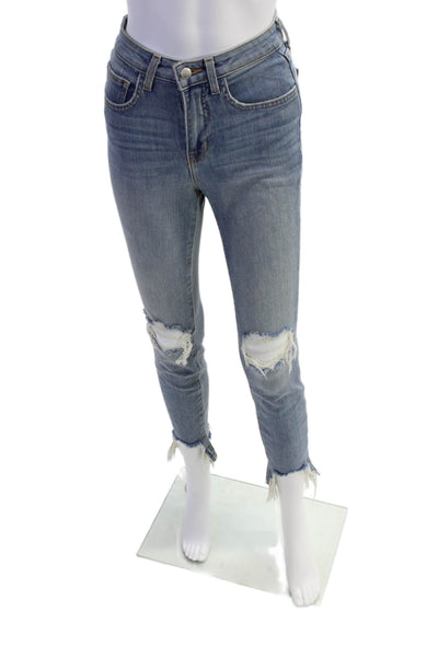 L Agence Womens High Rise Distressed High Line Skinny Jeans Blue Denim Size 23