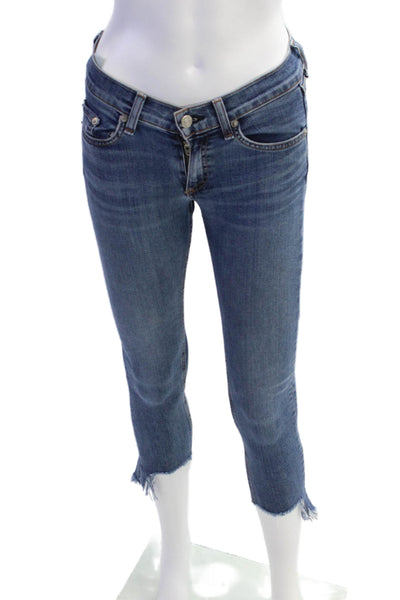 Rag & Bone Jean Womens Zipper Fly Mid Rise Fringe Capri Jeans Blue Denim Size 24