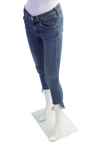 Rag & Bone Jean Womens Zipper Fly Mid Rise Fringe Capri Jeans Blue Denim Size 24