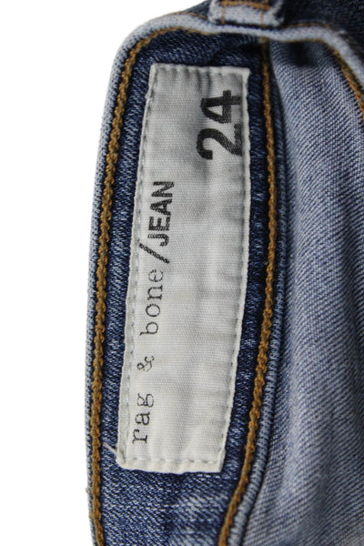 Rag & Bone Jean Womens Zipper Fly Mid Rise Fringe Capri Jeans Blue Denim Size 24