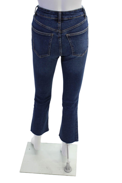 Zara Womens Zipper Fly High Rise Medium Wash Fringe Straight Jeans Blue Size 0