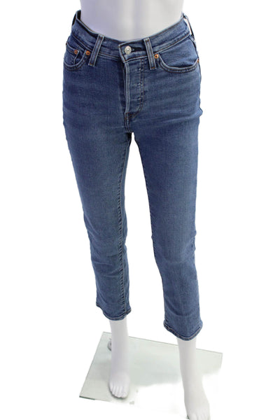 Levis Womens Button Fly High Rise Medium Wash Wedgie Straight Jeans Blue Size 24