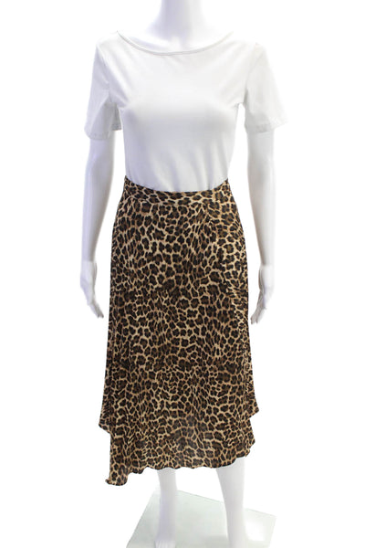 Zara Womens Back Zip Leopard Printed Pleated Midi A Line Skirt Brown Size XS