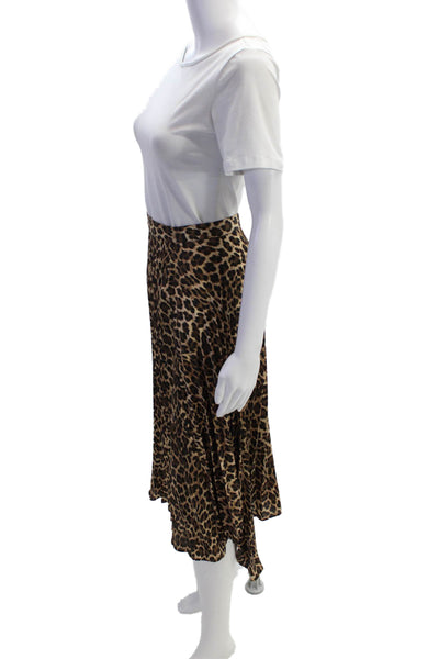 Zara Womens Back Zip Leopard Printed Pleated Midi A Line Skirt Brown Size XS