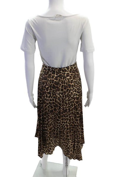 Zara Womens Back Zip Leopard Printed Pleated Midi A Line Skirt Brown Size XS