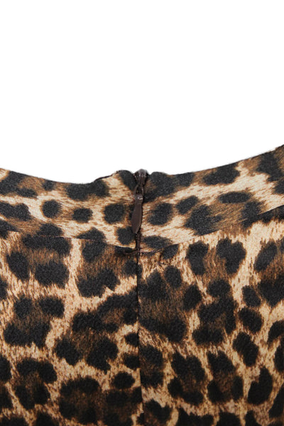 Zara Womens Back Zip Leopard Printed Pleated Midi A Line Skirt Brown Size XS