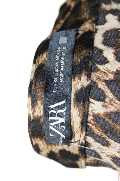 Zara Womens Back Zip Leopard Printed Pleated Midi A Line Skirt Brown Size XS