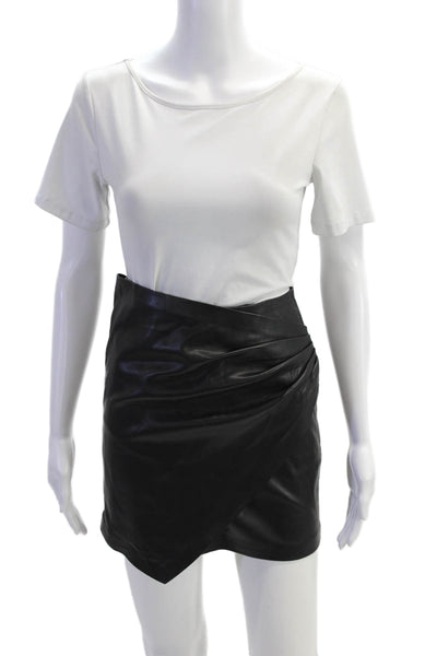 MNG Womens Back Zip Gathered Mini Faux Leather Skirt Black Size 2XS