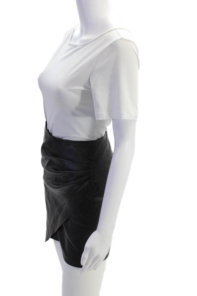 MNG Womens Back Zip Gathered Mini Faux Leather Skirt Black Size 2XS