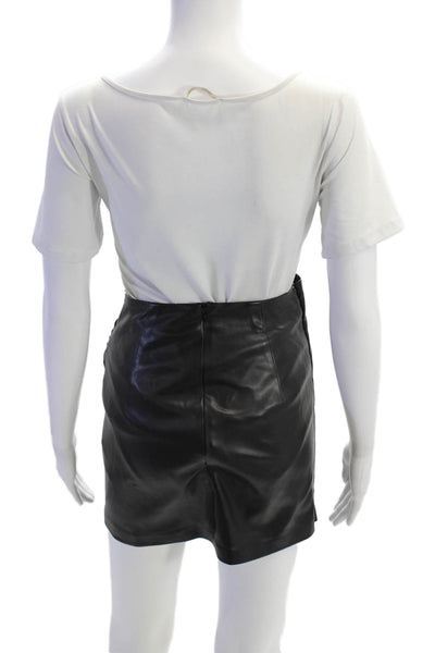 MNG Womens Back Zip Gathered Mini Faux Leather Skirt Black Size 2XS