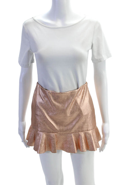 Zara Trafaluc Womens Side Zip Metallic Mini Faux Leather A Line Skirt Pink XS