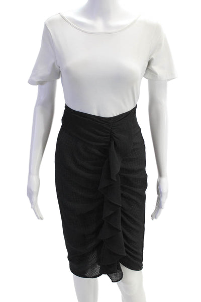 Donna Mizani Womens Back Zip Ruched Ruffled Pencil Skirt Black Size Extra Small