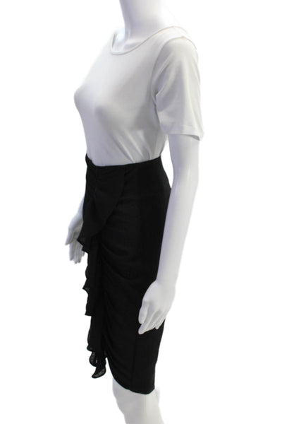 Donna Mizani Womens Back Zip Ruched Ruffled Pencil Skirt Black Size Extra Small