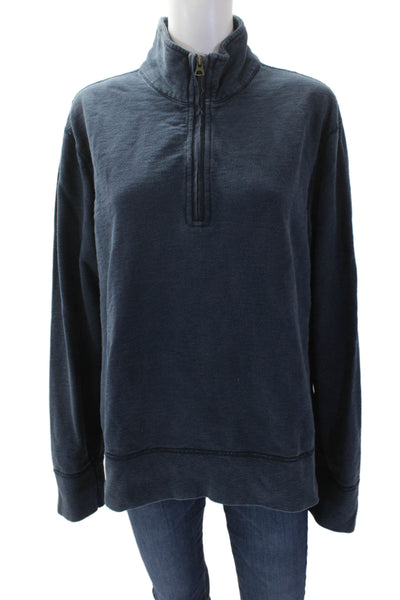 J Crew Womens Cotton High Neck Zippered Long Sleeve Pullover Sweater Blue Size M