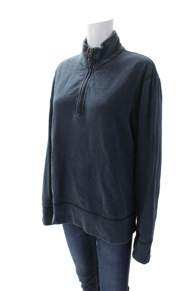 J Crew Womens Cotton High Neck Zippered Long Sleeve Pullover Sweater Blue Size M