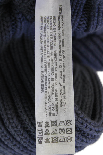 Zara Womens Cotton Ribbed High Neck Long Sleeve Cropped Sweater Blue Size M
