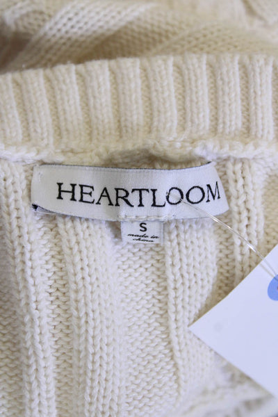 Heartloom Womens Knitted Ruffled Detail Cropped Crew Neck Sweater White Size S