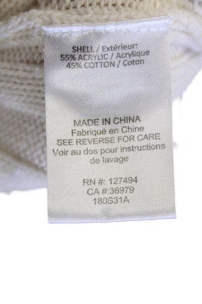 Heartloom Womens Knitted Ruffled Detail Cropped Crew Neck Sweater White Size S