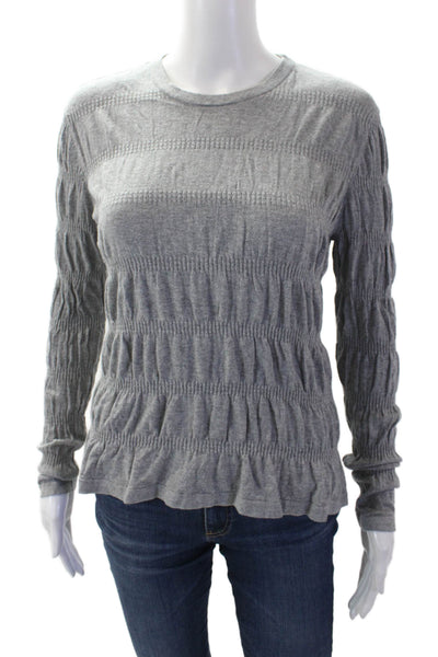 Current Air Womens Cotton Smocked Detail Crew Neck Long Sleeve Top Gray Size M