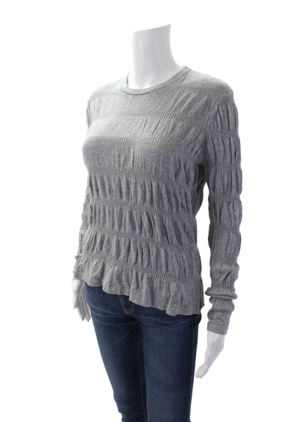 Current Air Womens Cotton Smocked Detail Crew Neck Long Sleeve Top Gray Size M