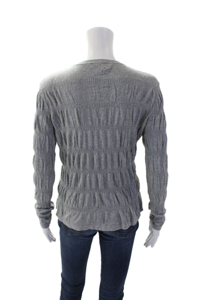 Current Air Womens Cotton Smocked Detail Crew Neck Long Sleeve Top Gray Size M