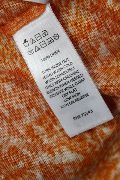Tahari Womens Button Front Short Sleeve Leaf Printed Linen Top Orange Size Large