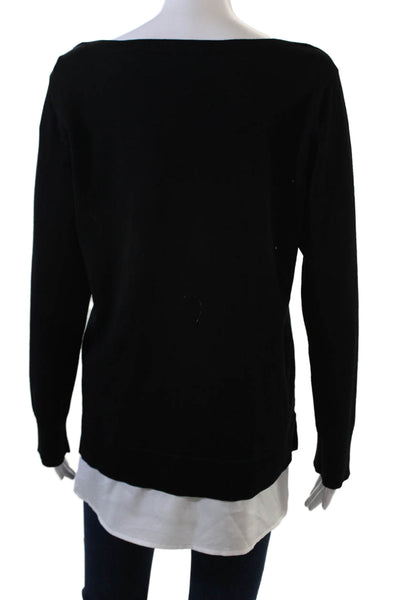 Calvin Klein Womens Long Sleeve Scoop Neck Layered Knit Top Black White Medium