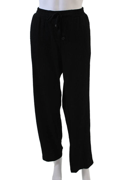 Calvin Klein Womens High Rise Drawstring Straight Leg Pants Black Size Large