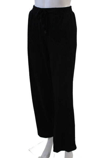 Calvin Klein Womens High Rise Drawstring Straight Leg Pants Black Size Large