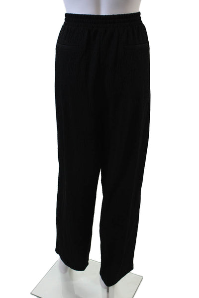 Calvin Klein Womens High Rise Drawstring Straight Leg Pants Black Size Large