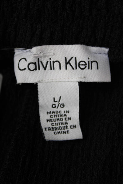 Calvin Klein Womens High Rise Drawstring Straight Leg Pants Black Size Large