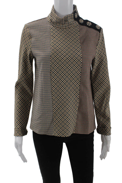 Zara Woman Womens Plaid Check Print Long Sleeve Blouse Brown Size XS